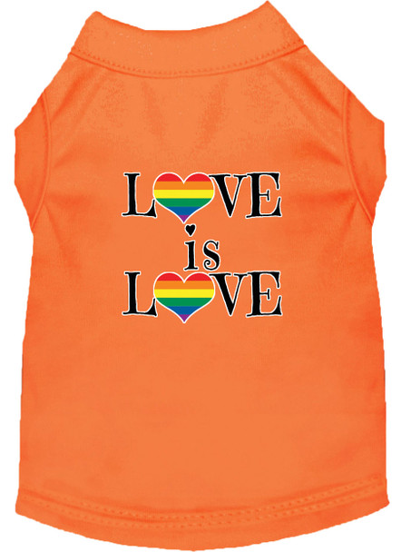 Love Is Love Screen Print Dog Shirt - Orange