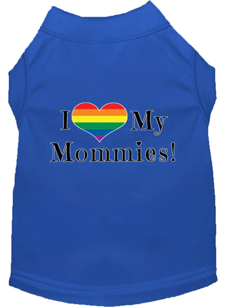 I Heart My Mommies Screen Print Dog Shirt - Blue