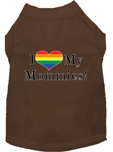 I Heart My Mommies Screen Print Dog Shirt - Brown