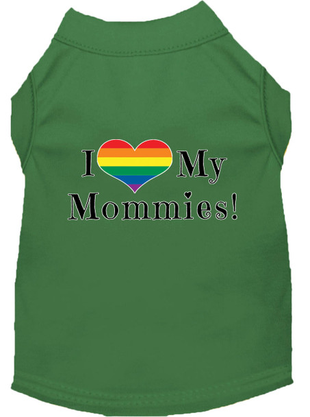 I Heart My Mommies Screen Print Dog Shirt - Green