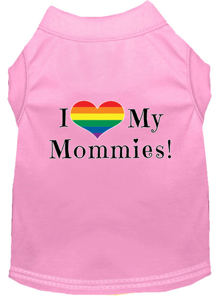 I Heart My Mommies Screen Print Dog Shirt - Light Pink