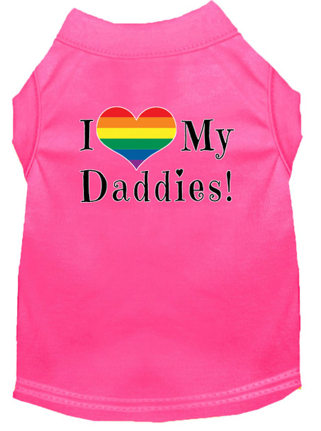 I Heart My Daddies Screen Print Dog Shirt - Bright Pink