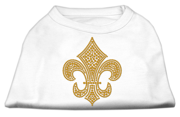 Gold Fleur De Lis Rhinestone Shirts - White