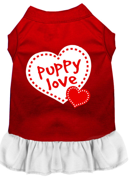 Puppy Love Screen Print Dress - Red With White