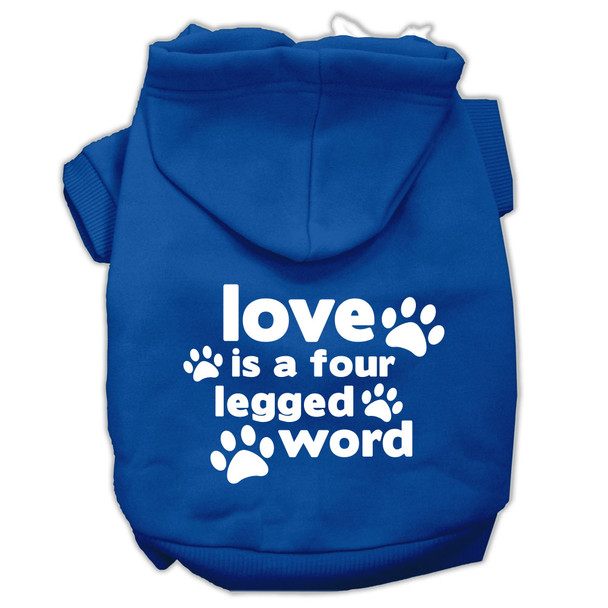 Love Is A Four Leg Word Screen Print Pet Hoodies - Blue