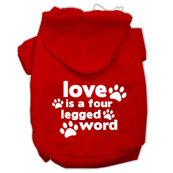 Love Is A Four Leg Word Screen Print Pet Hoodies - Red