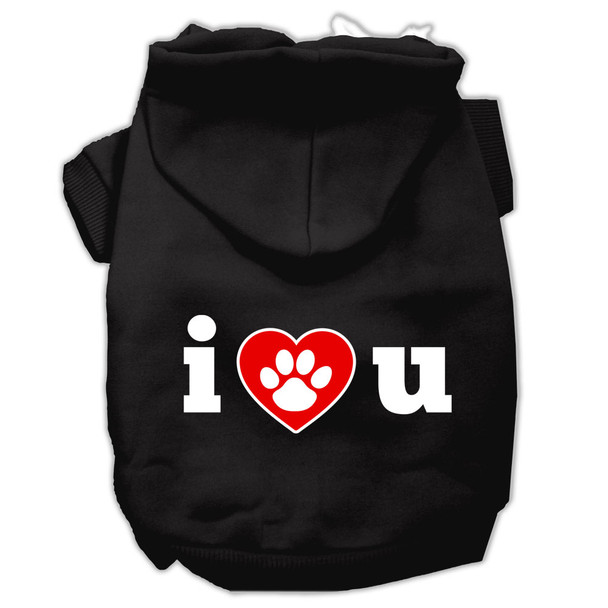 I Love U Screen Print Pet Hoodies - Black