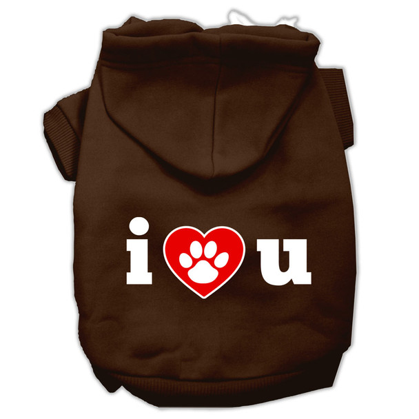 I Love U Screen Print Pet Hoodies - Brown