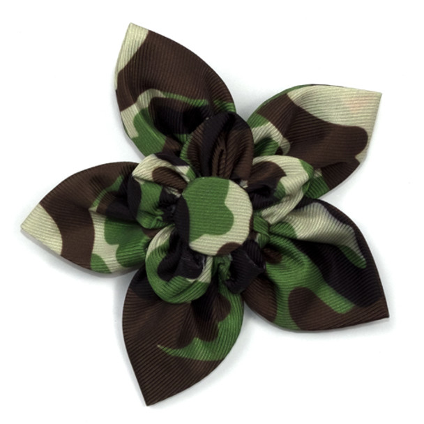 Camo Brown Pet Dog Collar Flower