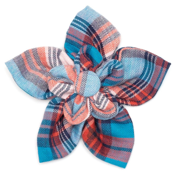 Cornflower Blue & Red Plaid Pet Dog Collar Flower