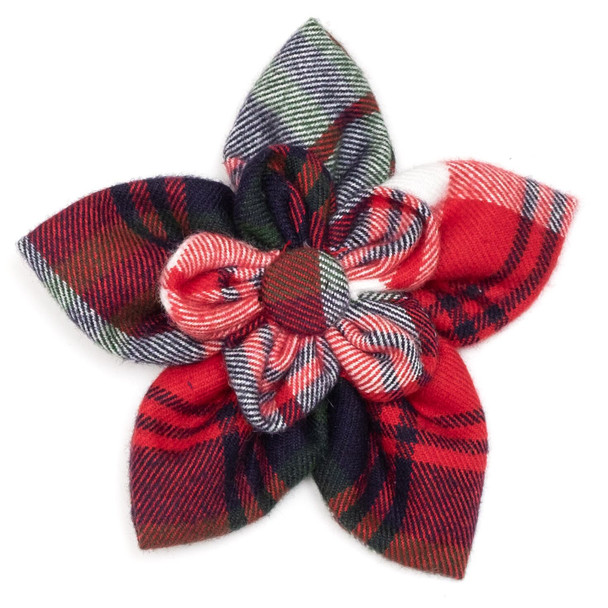 Red, Green & Navy Pet Dog Collar Flower