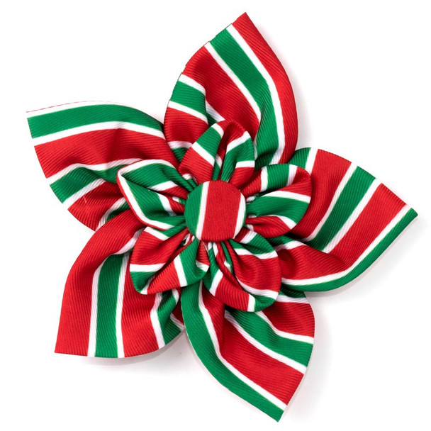 Holiday Stripe Pet Dog Collar Flower