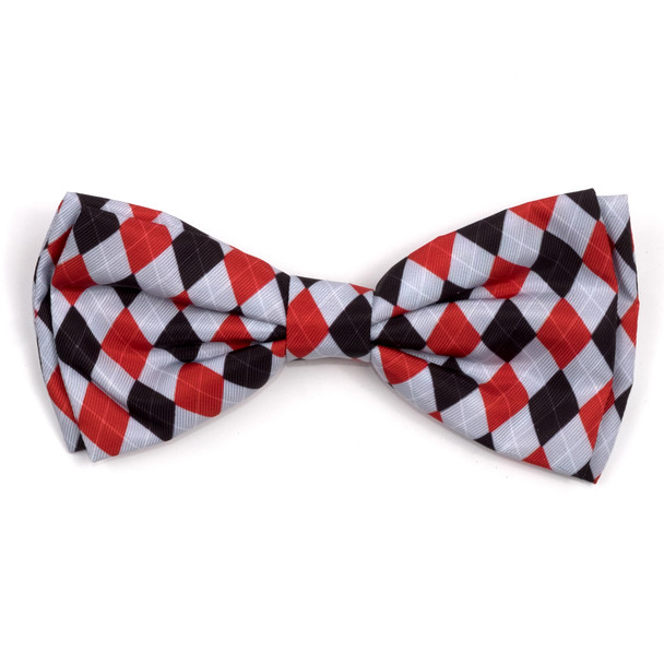 Preppy Argyle Red/Gray Pet Dog Bow Tie