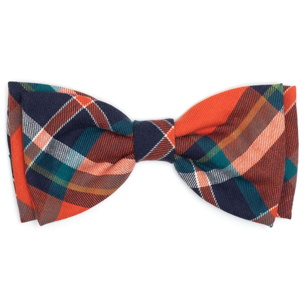 Orange & Navy Plaid Pet Dog Bow Tie