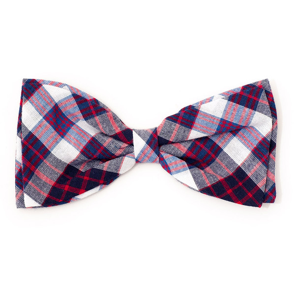 Madras Plaid Navy/Red/White Pet Dog Bow Tie