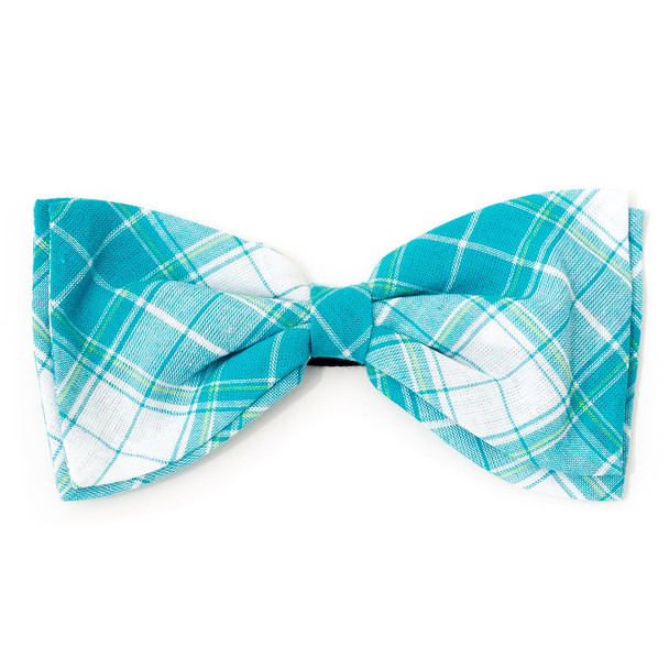 Madras Plaid Turquoise/White Pet Dog Bow Tie