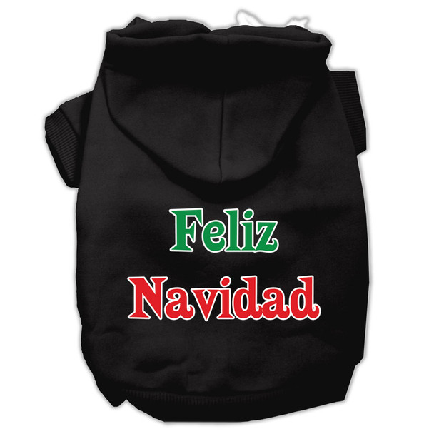 Feliz Navidad Screen Print Pet Hoodies - Black