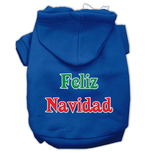 Feliz Navidad Screen Print Pet Hoodies - Blue