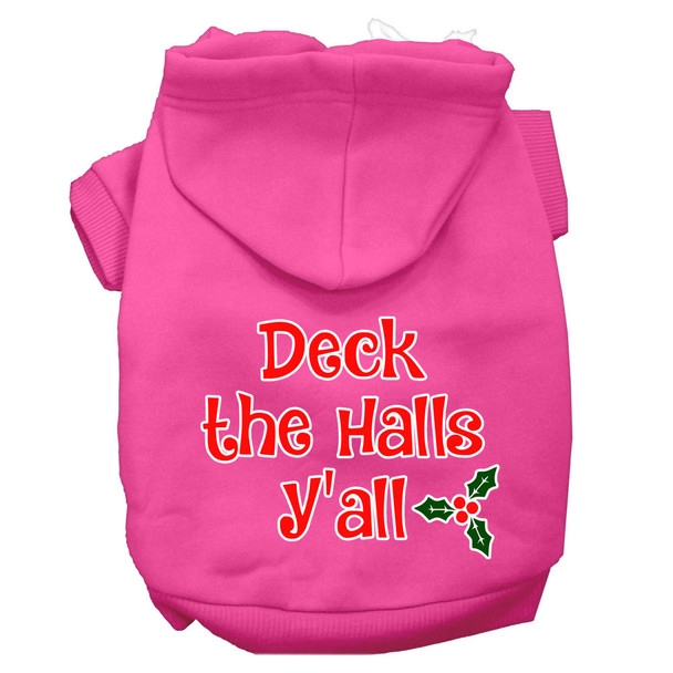Deck The Halls Y'all Screen Print Dog Hoodie - Bright Pink