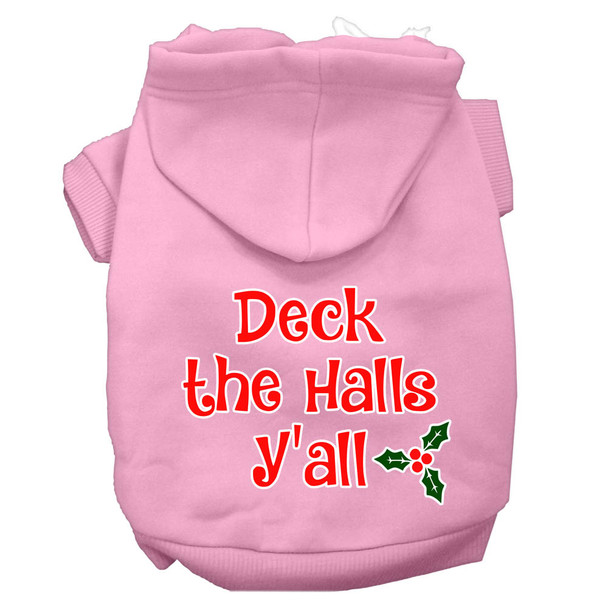 Deck The Halls Y'all Screen Print Dog Hoodie - Light Pink