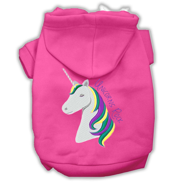 Unicorns Rock Embroidered Dog Hoodie - Bright Pink