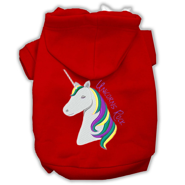 Unicorns Rock Embroidered Dog Hoodie - Red