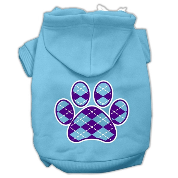 Argyle Paw Purple Screen Print Pet Hoodies - Baby Blue