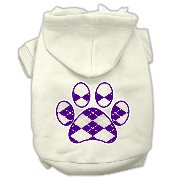 Argyle Paw Purple Screen Print Pet Hoodies - Cream