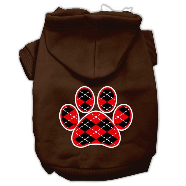 Argyle Paw Red Screen Print Pet Hoodies - Brown