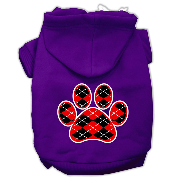 Argyle Paw Red Screen Print Pet Hoodies - Purple