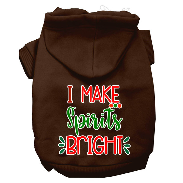 I Make Spirits Bright Screen Print Dog Hoodie - Brown