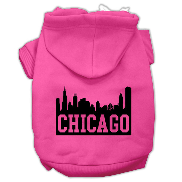 Chicago Skyline Screen Print Pet Hoodies - Bright Pink