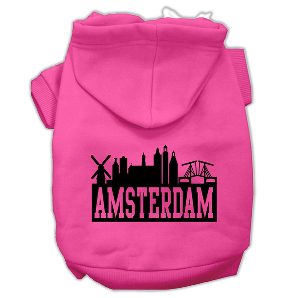 Amsterdam Skyline Screen Print Pet Hoodies - Bright Pink