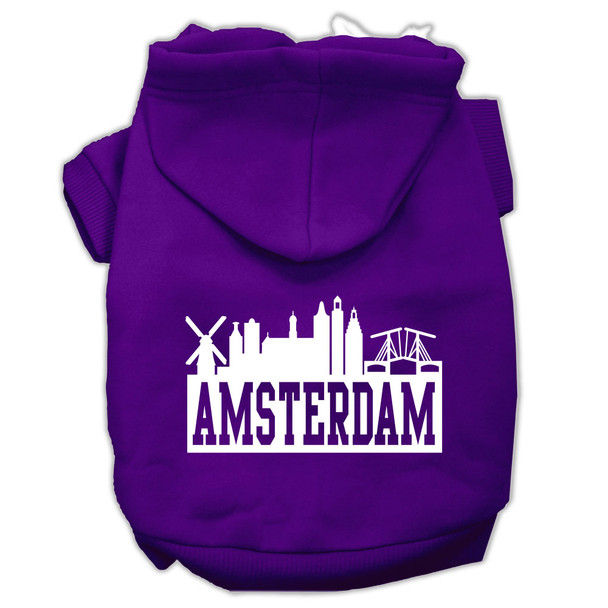 Amsterdam Skyline Screen Print Pet Hoodies - Purple