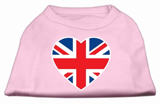 British Flag Heart Screen Print Dog Shirt - Light Pink