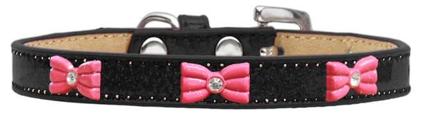 Pink Glitter Bow Widget Dog Collar - Black  - Ice Cream