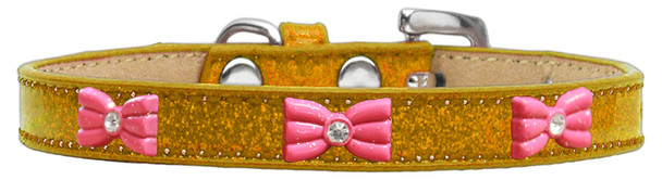 Pink Glitter Bow Widget Dog Collar - Gold  - Ice Cream