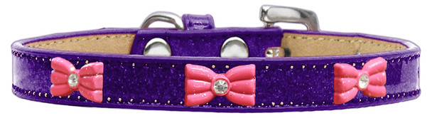 Pink Glitter Bow Widget Dog Collar - Purple  - Ice Cream