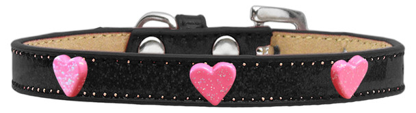 Pink Glitter Heart Widget Dog Collar - Black  - Ice Cream