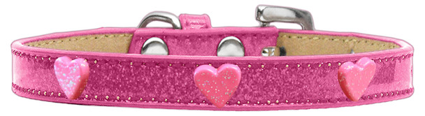 Pink Glitter Heart Widget Dog Collar - Pink  - Ice Cream