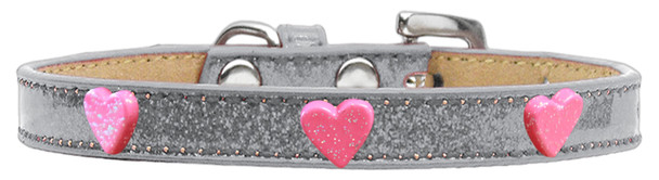 Pink Glitter Heart Widget Dog Collar Silver  - Ice Cream