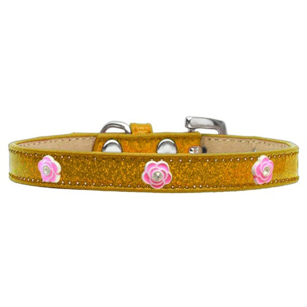 Image of one Bright Pink Rose Widget Dog Collar - Gold Ice Cream