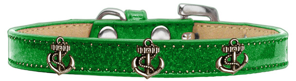 Bronze Anchor Widget Dog Collar - Emerald Green - Ice Cream