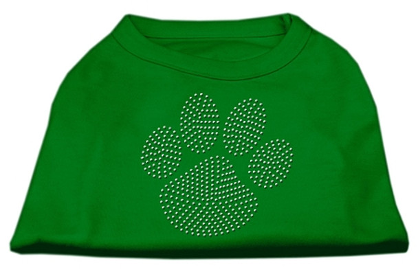 Clear Rhinestone Paw Dog Shirts - Emerald Green