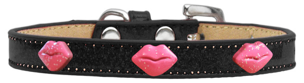 Pink Glitter Lips Widget Dog Collar - Black  - Ice Cream