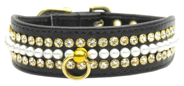 Mini Pearl & Crystal Dog Collar - Black