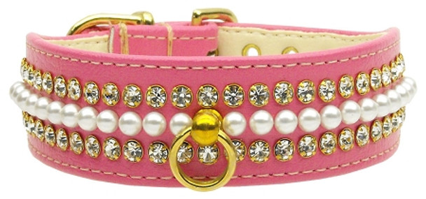 Mini Pearl & Crystal Dog Collar - Pink