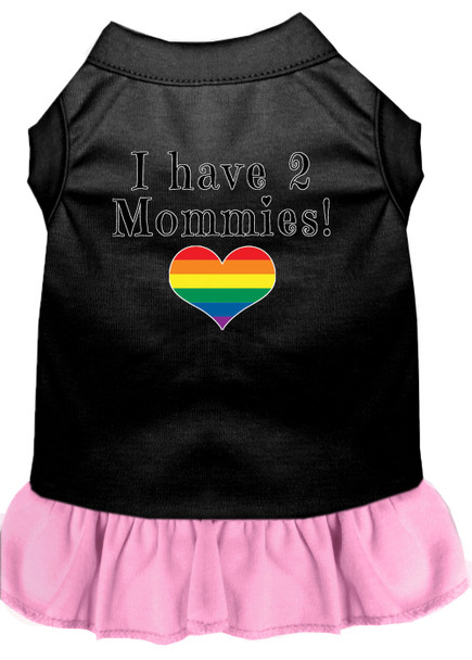 I Have 2 Mommies Screen Print Dog Dress - Black With Light Pink