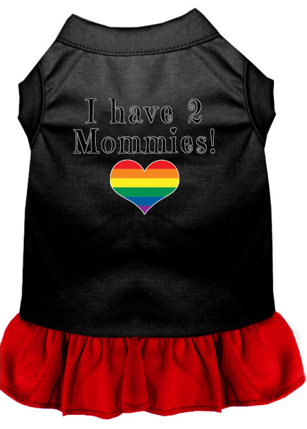 I Have 2 Mommies Screen Print Dog Dress - Black With Red