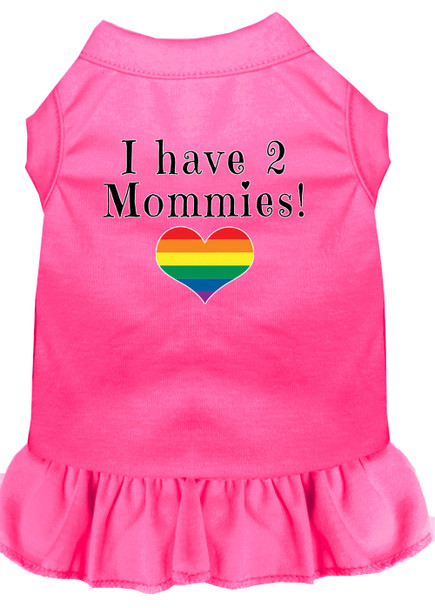 I Have 2 Mommies Screen Print Dog Dress - Bright Pink